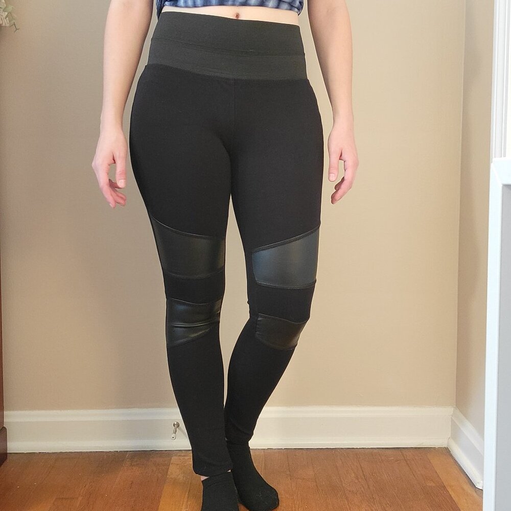 Ci Sono Faux Leather Leggings, Large, Black